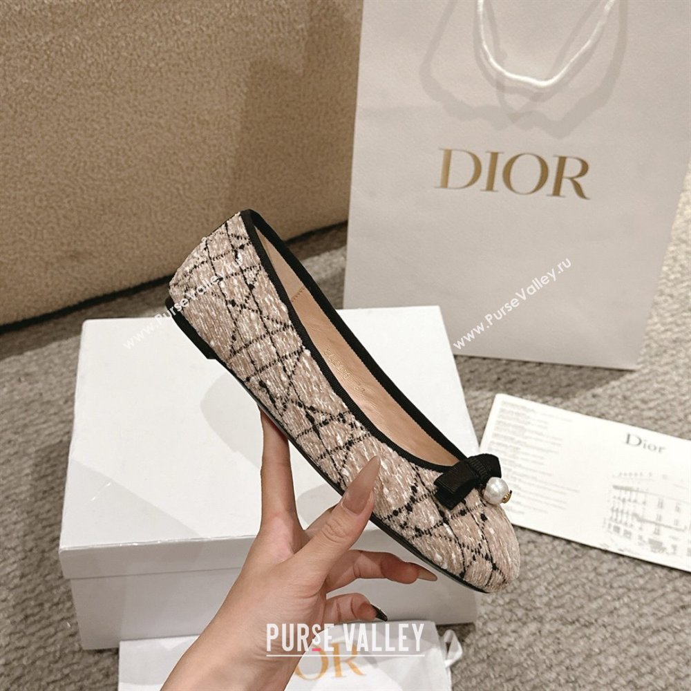 Dior Ballet Flats in Quilted Cannage Tweed with Pearl Bow Beige 2025 0822 (MD-250822026)