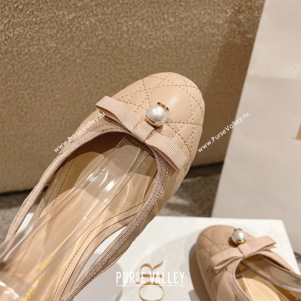 Dior Ballet Slingback Pumps 3cm in Quilted Cannage Calfskin with Pearl Bow Nude 2025 (MD-250822018)