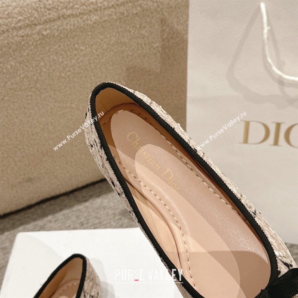 Dior Ballet Flats in Quilted Cannage Tweed with Pearl Bow Beige 2025 0822 (MD-250822026)
