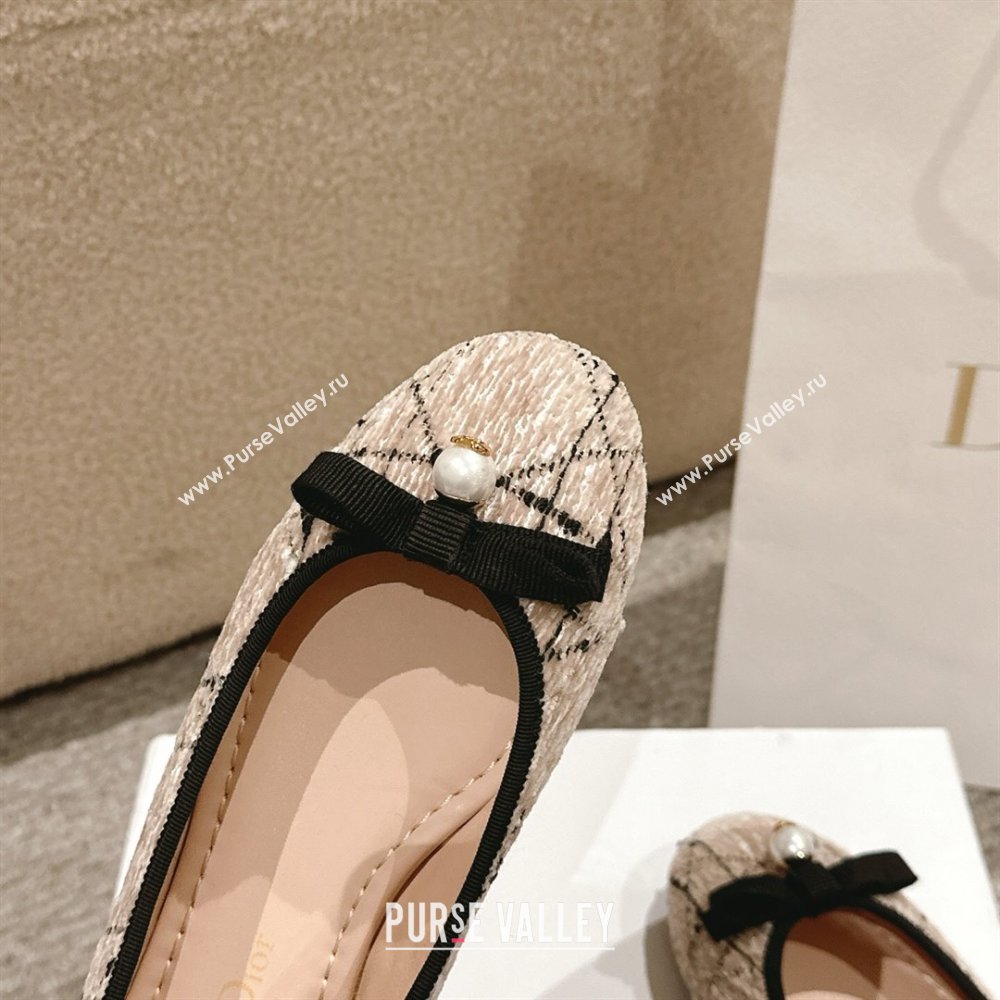 Dior Ballet Flats in Quilted Cannage Tweed with Pearl Bow Beige 2025 0822 (MD-250822026)