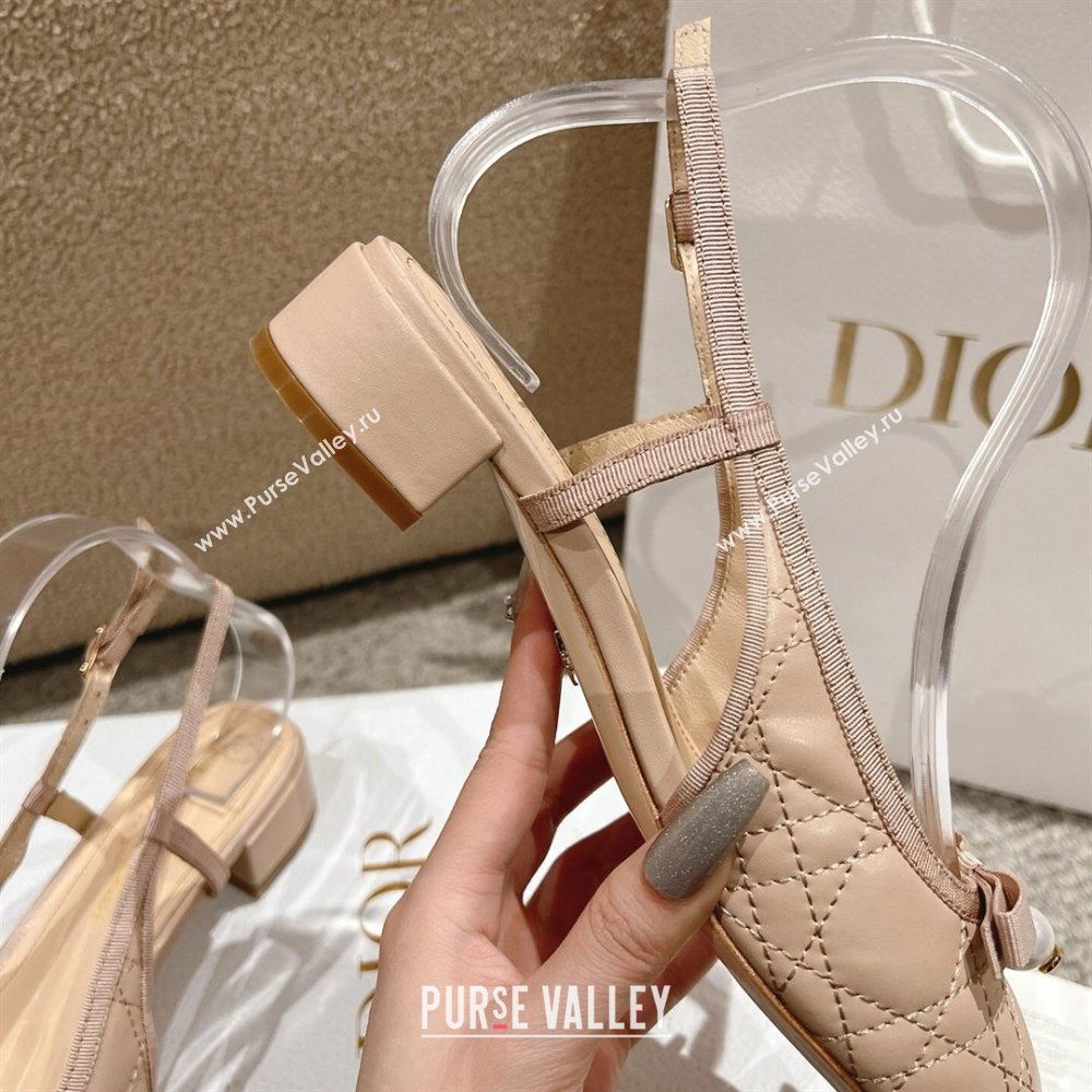 Dior Ballet Slingback Pumps 3cm in Quilted Cannage Calfskin with Pearl Bow Nude 2025 (MD-250822018)