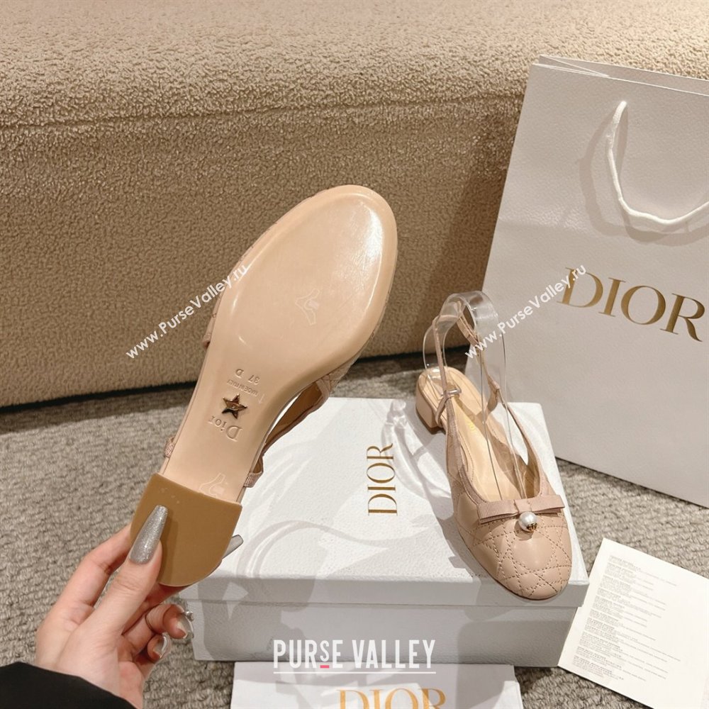 Dior Ballet Slingback Pumps 3cm in Quilted Cannage Calfskin with Pearl Bow Nude 2025 (MD-250822018)