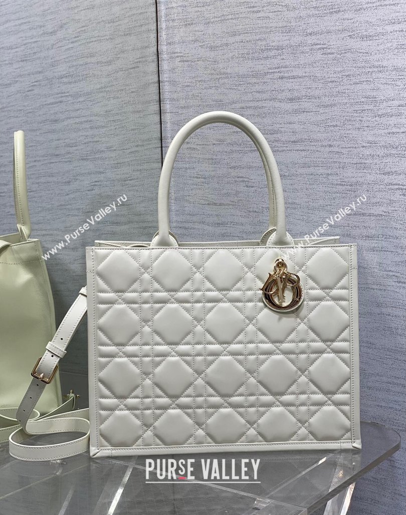 Dior Medium Book Tote Bag in Macrocannage Calfskin White 2024 (XXG-240523015)