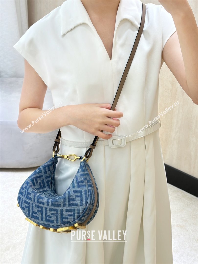 Fendi Fendigraphy Mini Hobo Bag in FF Denim Blue 2025 8657 (CL-250210034)