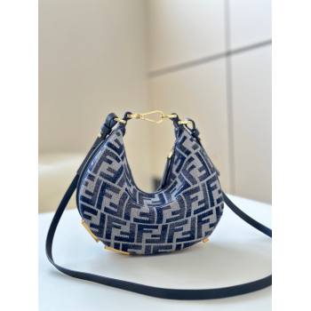 Fendi Fendigraphy Mini Hobo Bag in FF Chenille Fabric Blue 2025 8657 (CL-250210035)