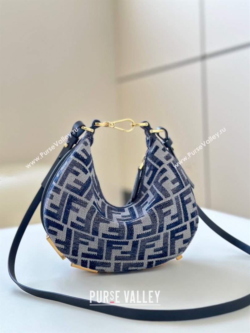 Fendi Fendigraphy Mini Hobo Bag in FF Chenille Fabric Blue 2025 8657 (CL-250210035)