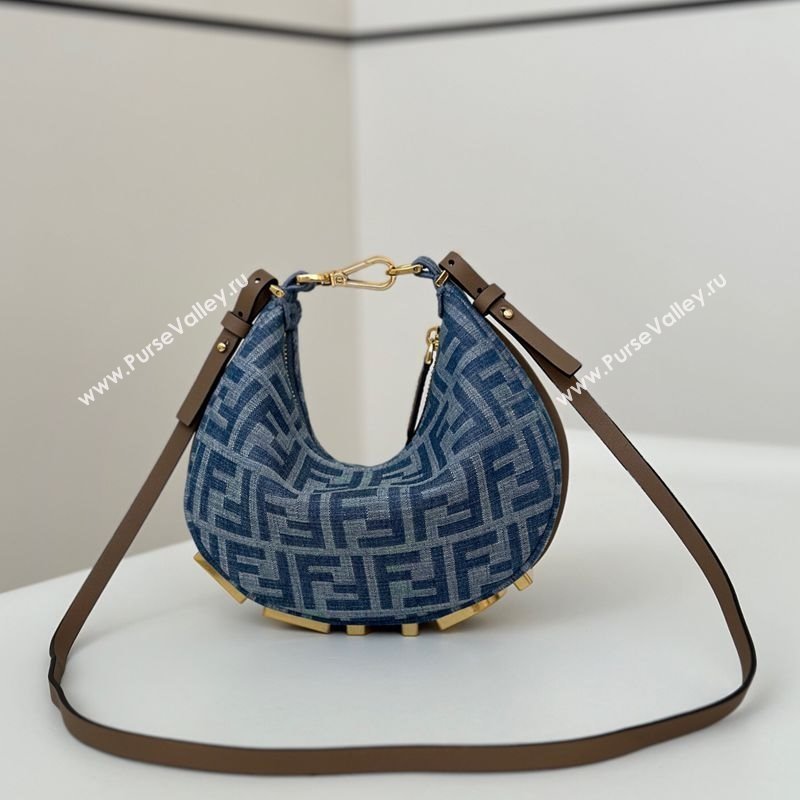 Fendi Fendigraphy Mini Hobo Bag in FF Denim Blue 2025 8657 (CL-250210034)