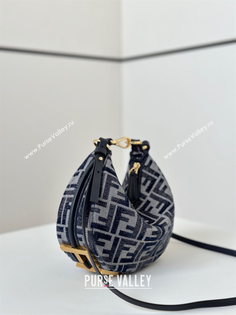 Fendi Fendigraphy Mini Hobo Bag in FF Chenille Fabric Blue 2025 8657 (CL-250210035)