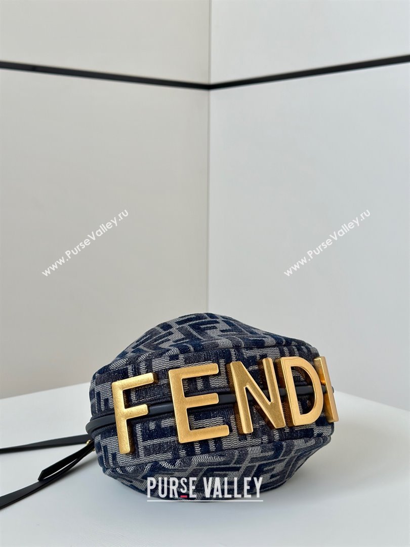 Fendi Fendigraphy Mini Hobo Bag in FF Chenille Fabric Blue 2025 8657 (CL-250210035)
