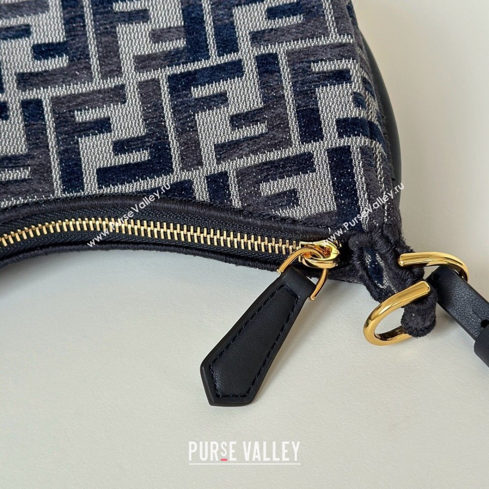 Fendi Fendigraphy Mini Hobo Bag in FF Chenille Fabric Blue 2025 8657 (CL-250210035)