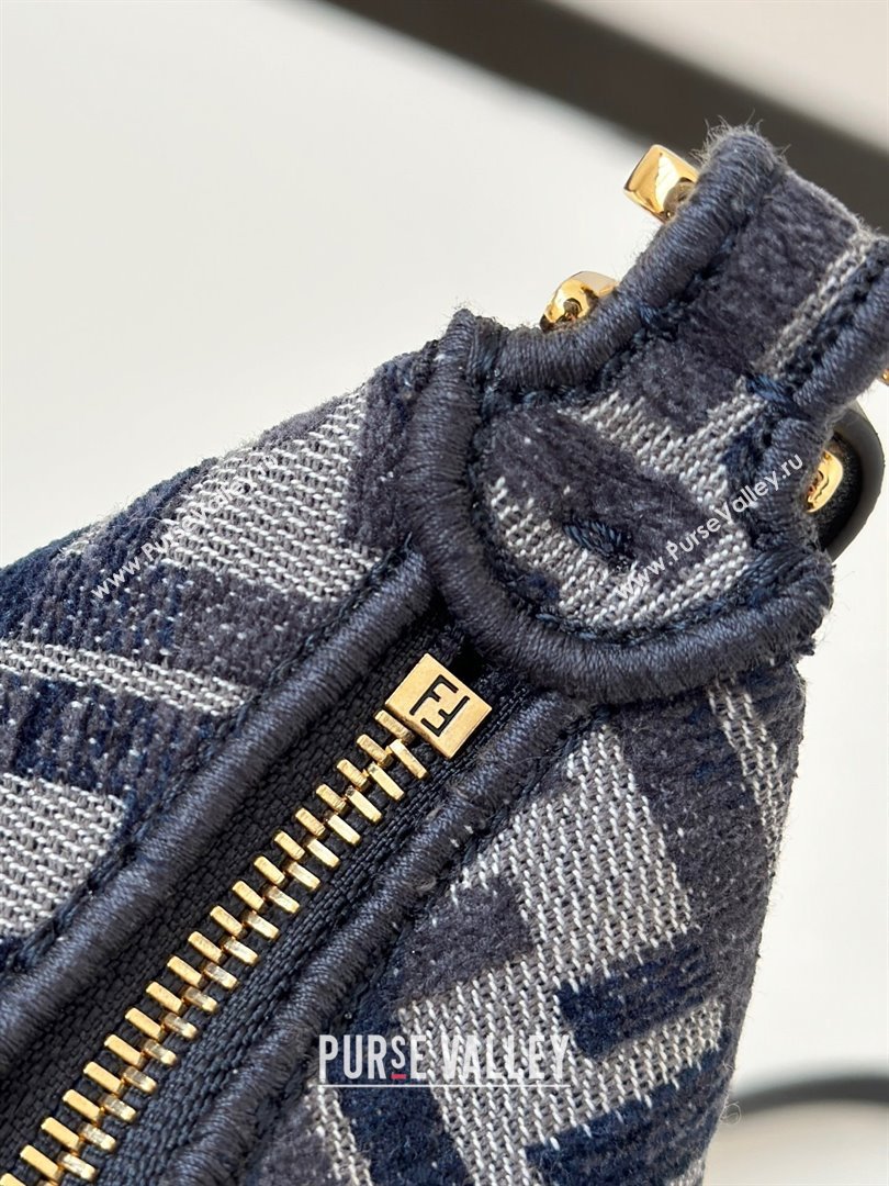 Fendi Fendigraphy Mini Hobo Bag in FF Chenille Fabric Blue 2025 8657 (CL-250210035)