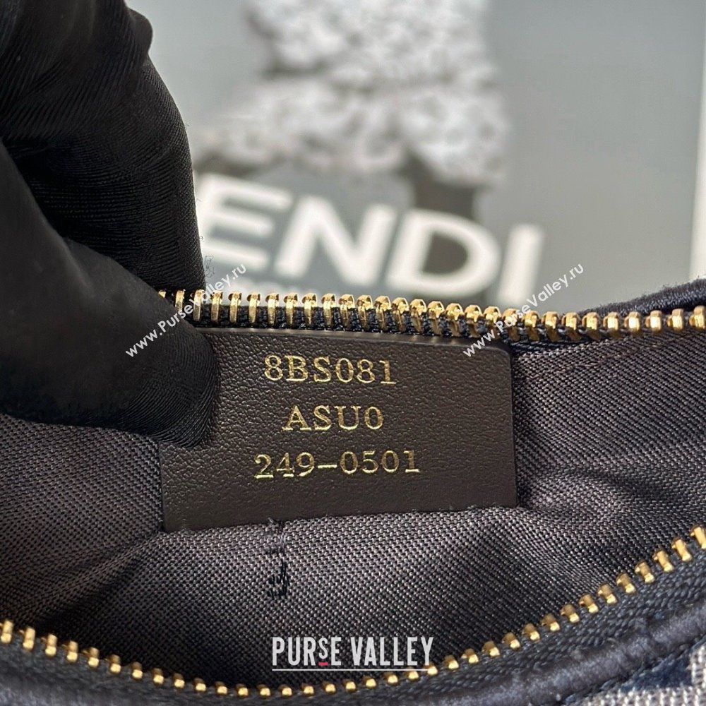 Fendi Fendigraphy Mini Hobo Bag in FF Chenille Fabric Blue 2025 8657 (CL-250210035)