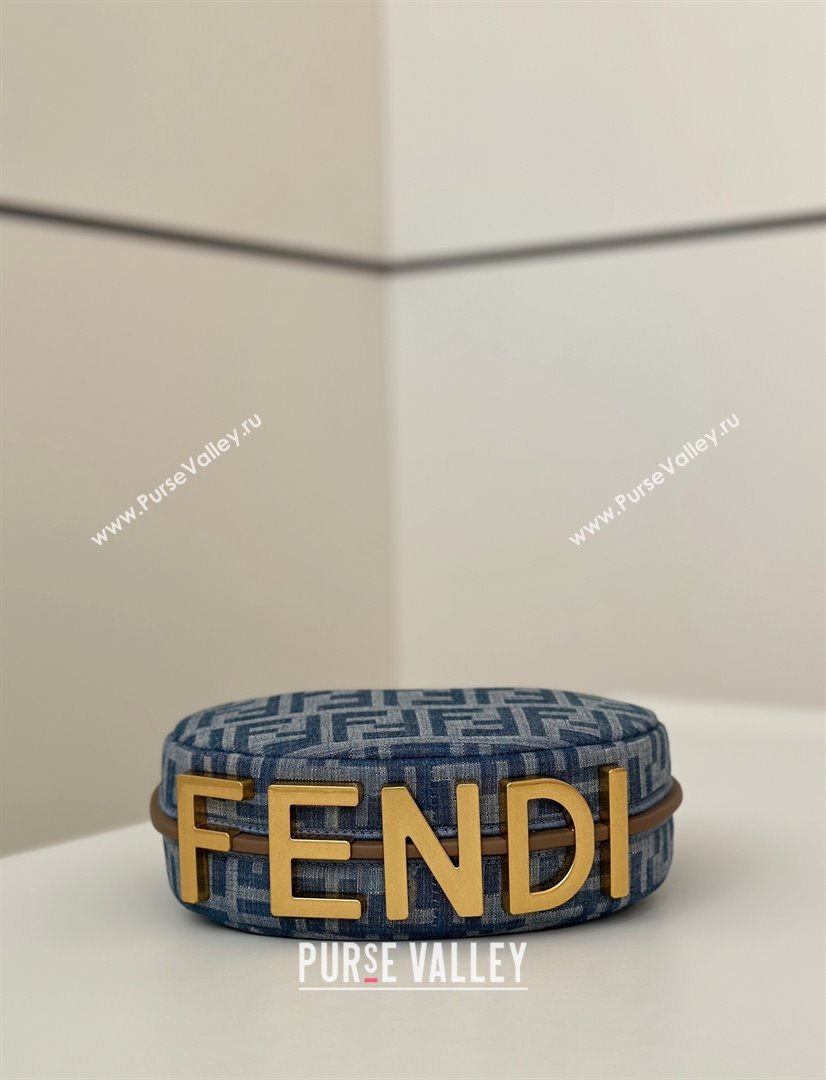 Fendi Fendigraphy Mini Hobo Bag in FF Denim Blue 2025 8657 (CL-250210034)