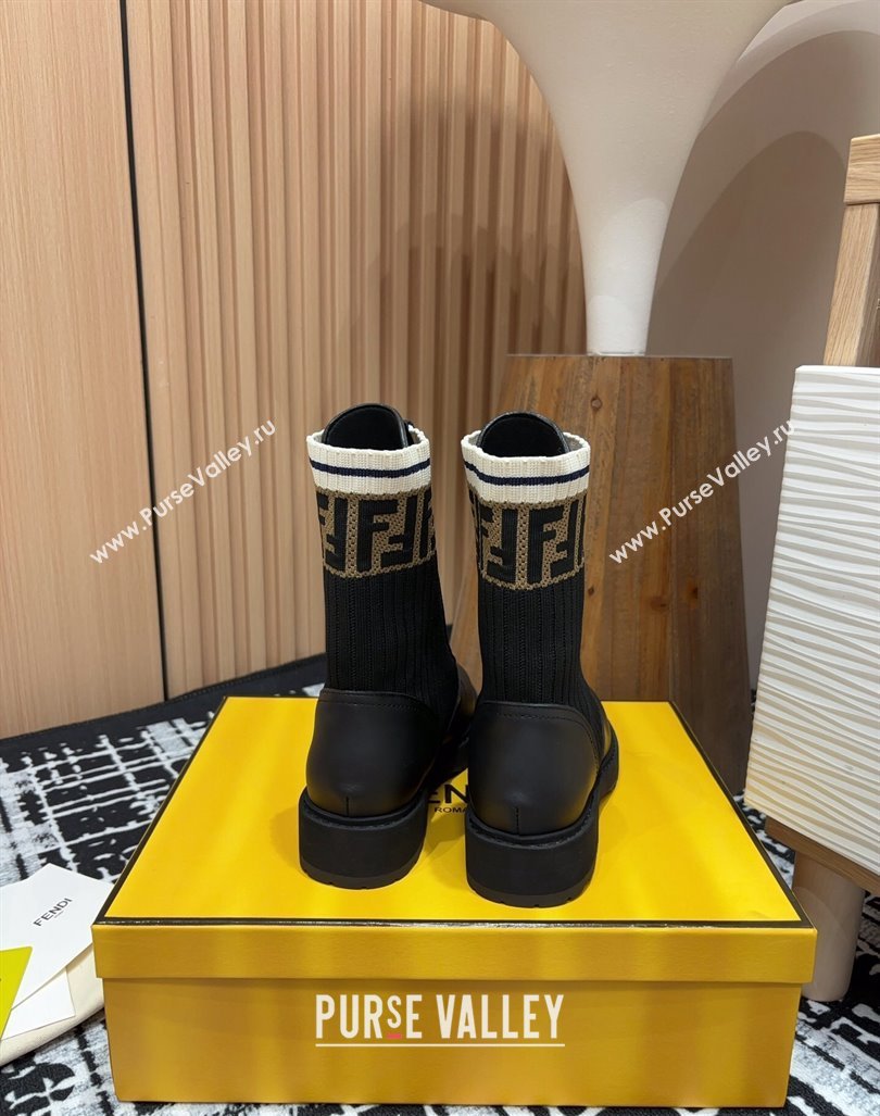 Fendi Rockoko Lace-up Ankle Boots 3cm in Leather and Knit Black/Brown/White 2024 0930 (MD-240930104)