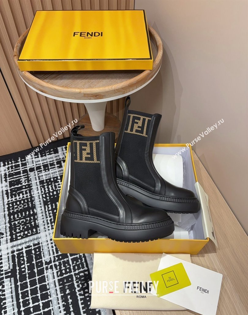 Fendi Domino Platform Ankle Short Boots in Leather and Knit Black2 2024 093001 (MD-240930106)