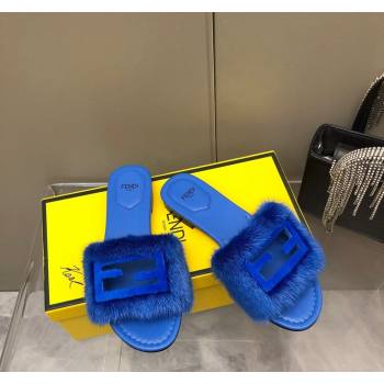 Fendi Baguette Flat Slides Sandal in Mink Fur Blue2 2024 0930 (MD-240930117)