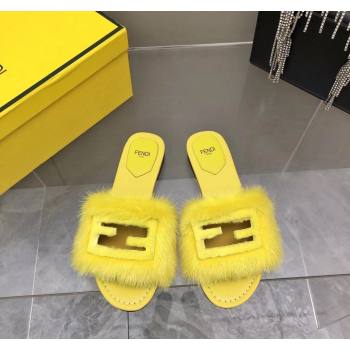 Fendi Baguette Flat Slides Sandal in Mink Fur Yellow 2024 0930 (MD-240930121)