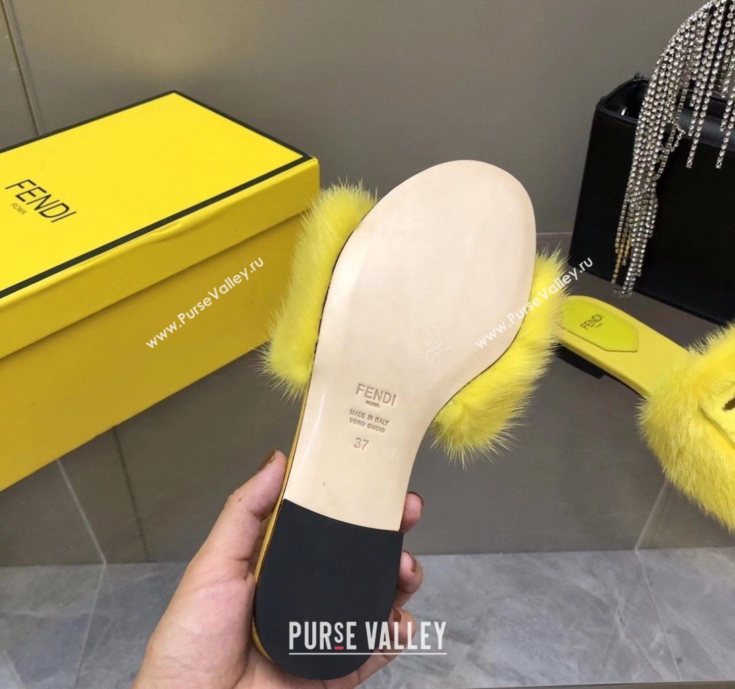 Fendi Baguette Flat Slides Sandal in Mink Fur Yellow 2024 0930 (MD-240930121)