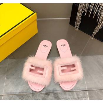 Fendi Baguette Flat Slides Sandal in Mink Fur Light Pink 2024 0930 (MD-240930122)