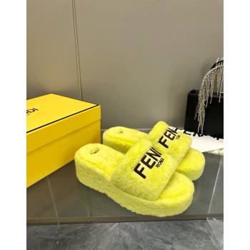 Fendi Sunshine Wedge Slides Sandal 6cm in Shearling Yellow 2024 0930 (MD-240930124)