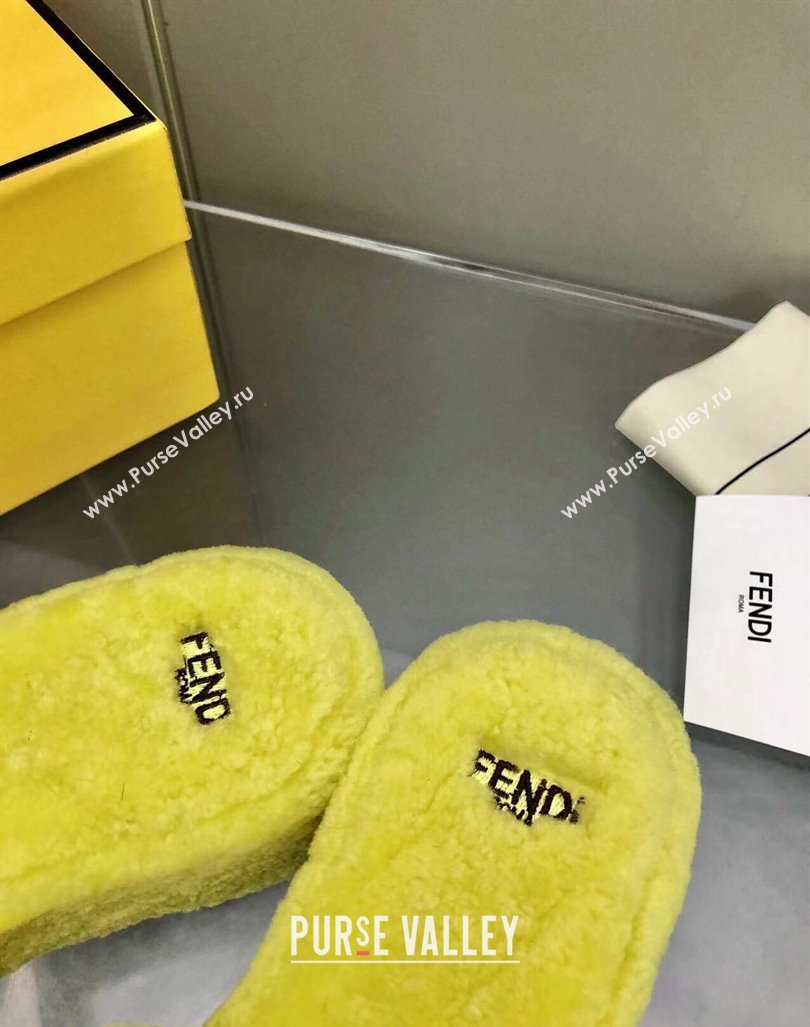 Fendi Sunshine Wedge Slides Sandal 6cm in Shearling Yellow 2024 0930 (MD-240930124)