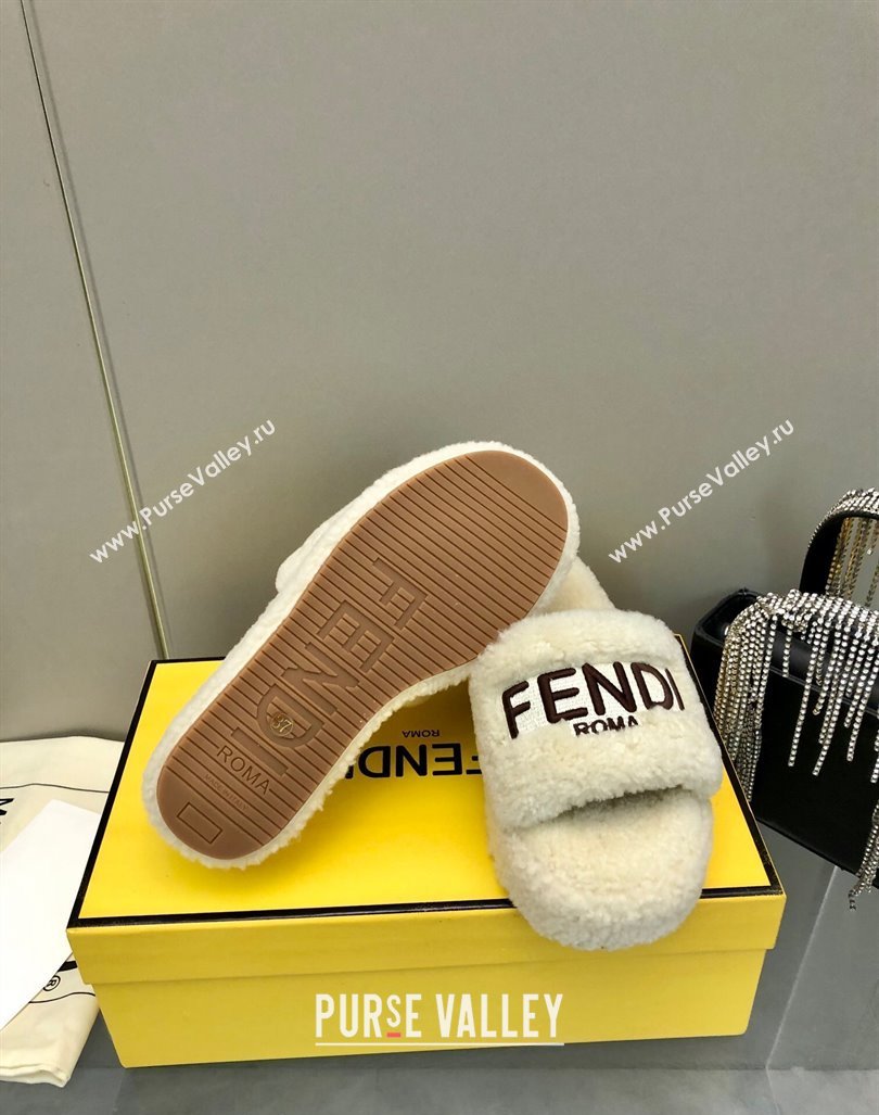 Fendi Sunshine Wedge Slides Sandal 6cm in Shearling Beige 2024 0930 (MD-240930127)