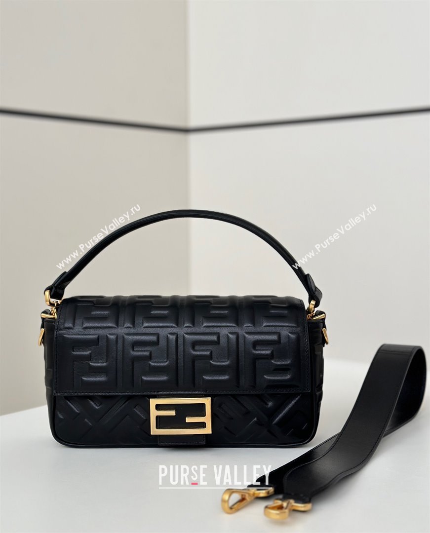 Fendi Baguette Medium Nappa Leather Bag Black/Gold 0135M 20250628 (CL-250628014)