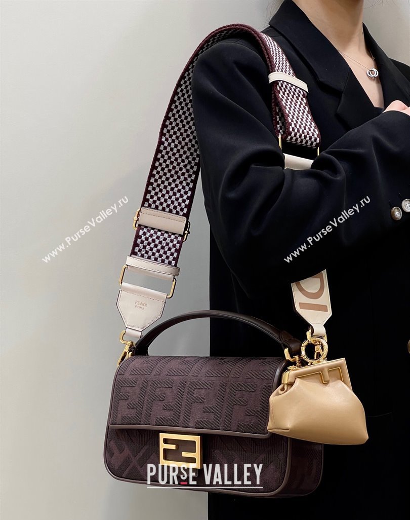 Fendi Baguette Medium Bag in Canvas with FF embroidery Chocolate Brown 2025 0159M (CL-250522020)