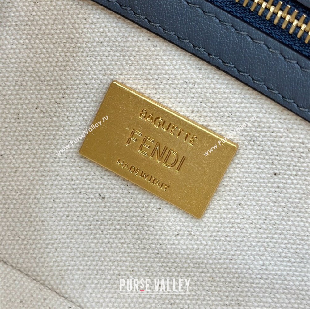 Fendi Baguette Medium Bag in Canvas with FF embroidery Blue/Multicolor 2025 0159M (CL-250522019)