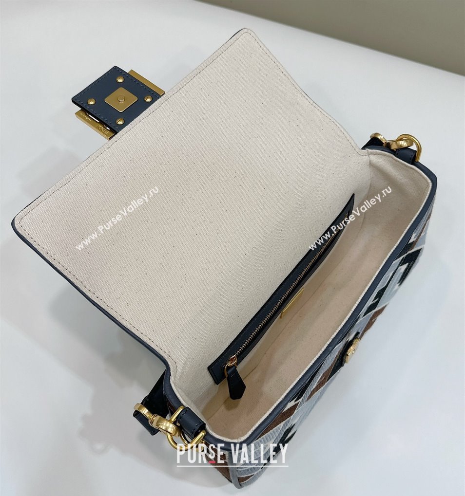 Fendi Baguette Medium Bag in Canvas with FF embroidery Blue/Multicolor 2025 0159M (CL-250522019)