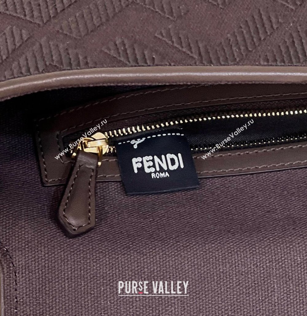 Fendi Baguette Medium Bag in Canvas with FF embroidery Chocolate Brown 2025 0159M (CL-250522020)