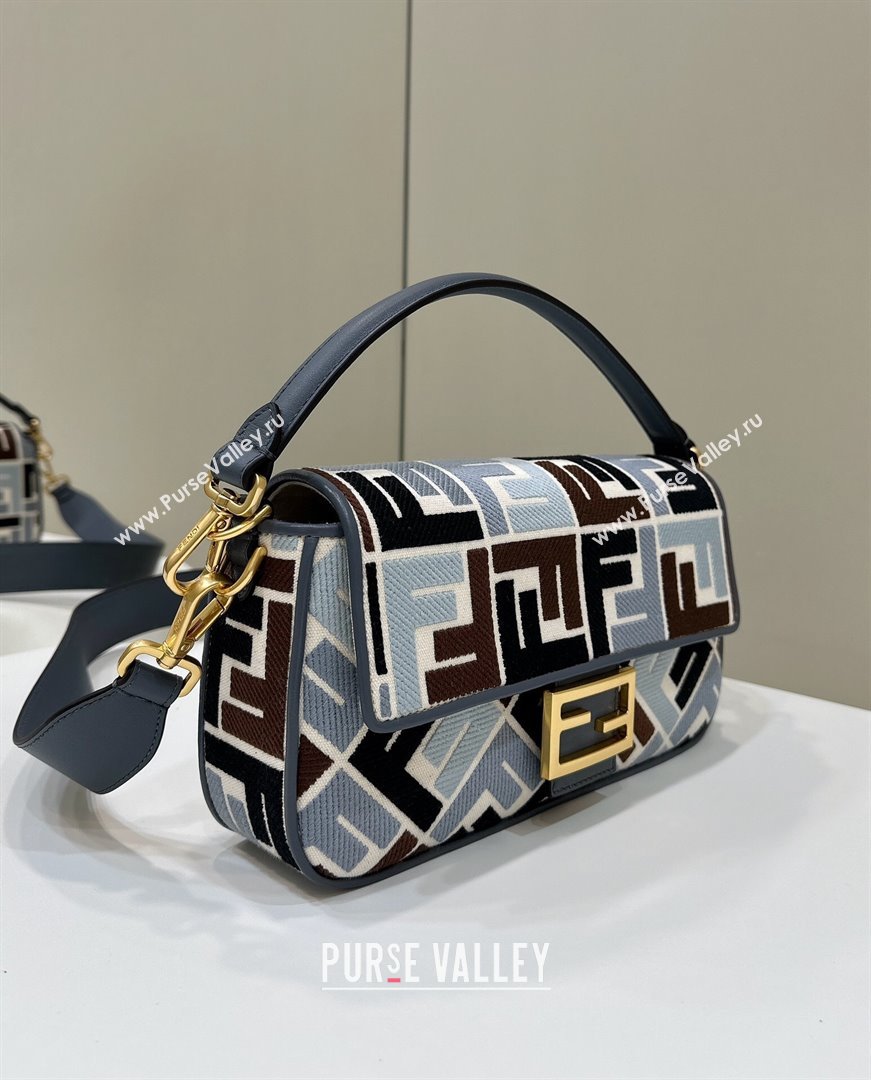 Fendi Baguette Medium Bag in Canvas with FF embroidery Blue/Multicolor 2025 0159M (CL-250522019)
