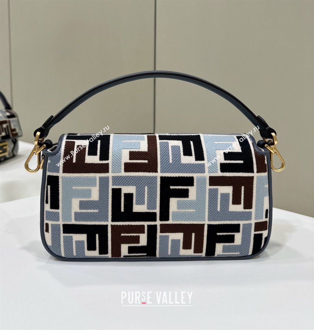 Fendi Baguette Medium Bag in Canvas with FF embroidery Blue/Multicolor 2025 0159M (CL-250522019)