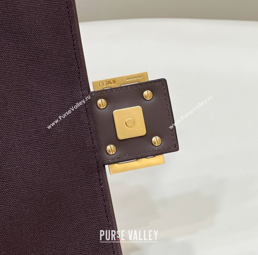 Fendi Baguette Medium Bag in Canvas with FF embroidery Chocolate Brown 2025 0159M (CL-250522020)
