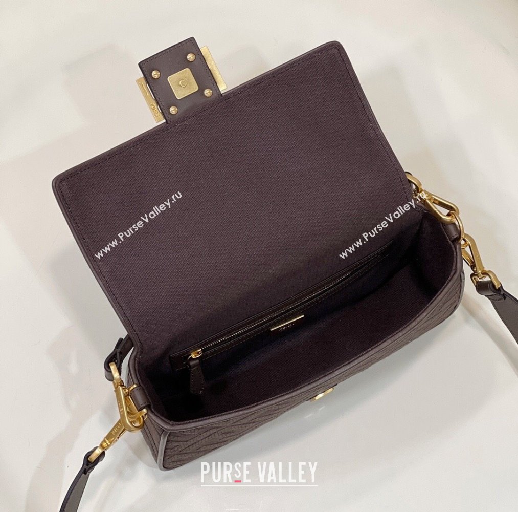 Fendi Baguette Medium Bag in Canvas with FF embroidery Chocolate Brown 2025 0159M (CL-250522020)
