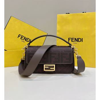 Fendi Baguette Medium Bag in Canvas with FF embroidery Chocolate Brown 2025 0159M (CL-250522020)