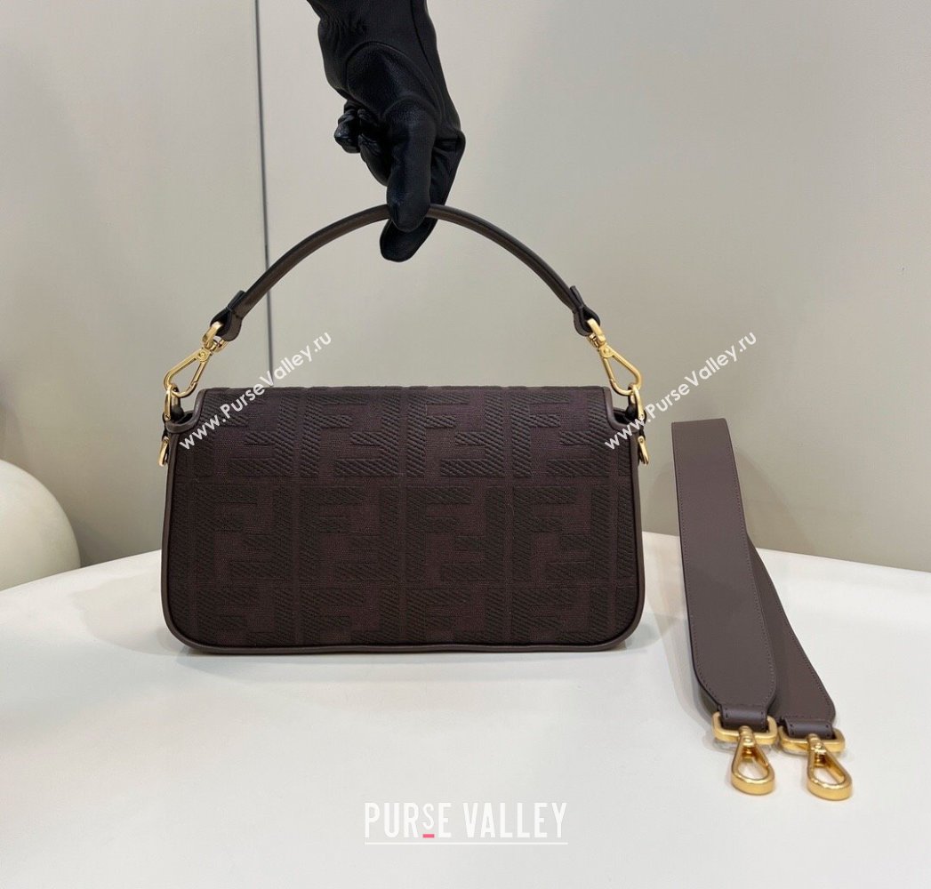 Fendi Baguette Medium Bag in Canvas with FF embroidery Chocolate Brown 2025 0159M (CL-250522020)