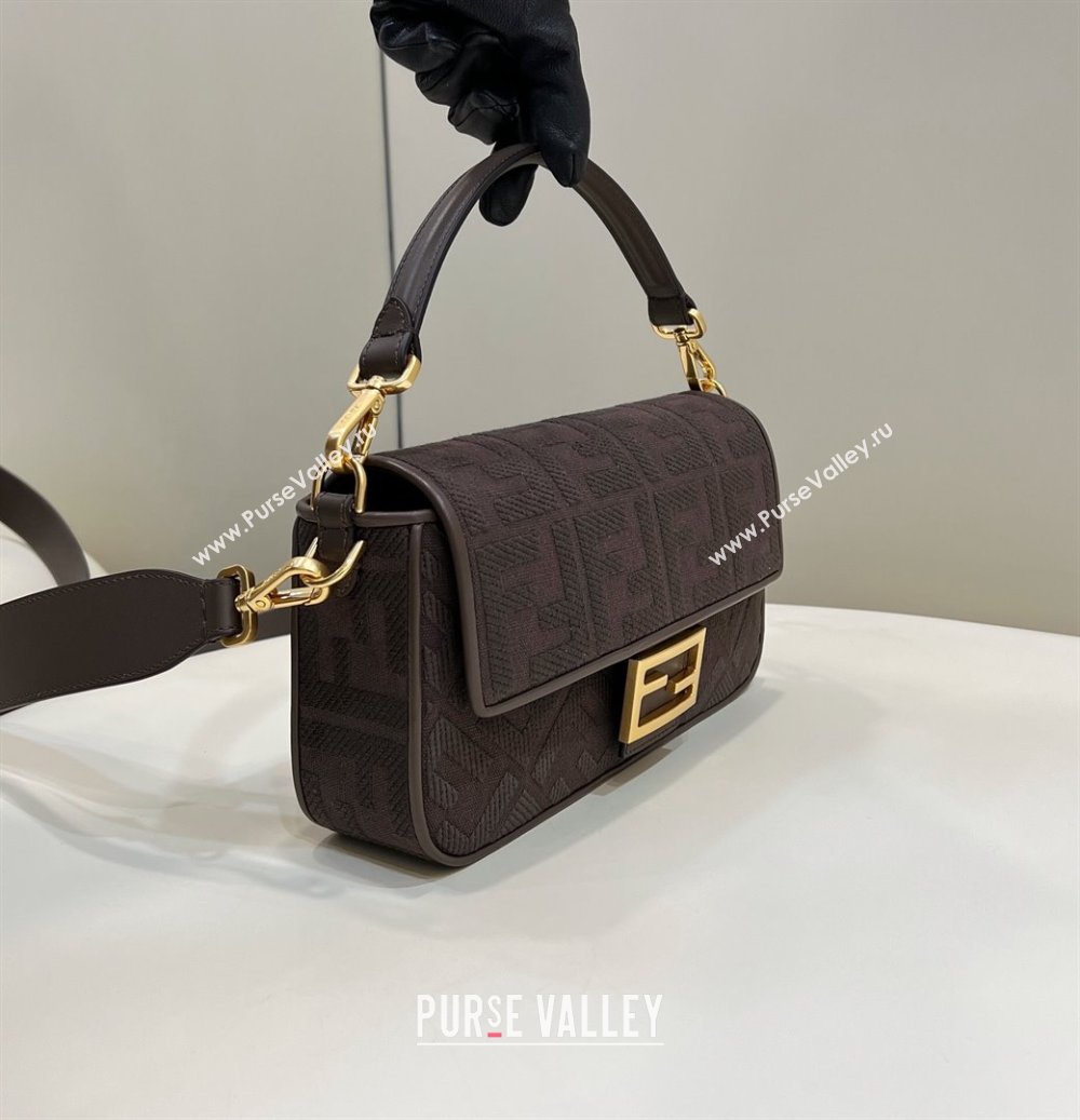 Fendi Baguette Medium Bag in Canvas with FF embroidery Chocolate Brown 2025 0159M (CL-250522020)