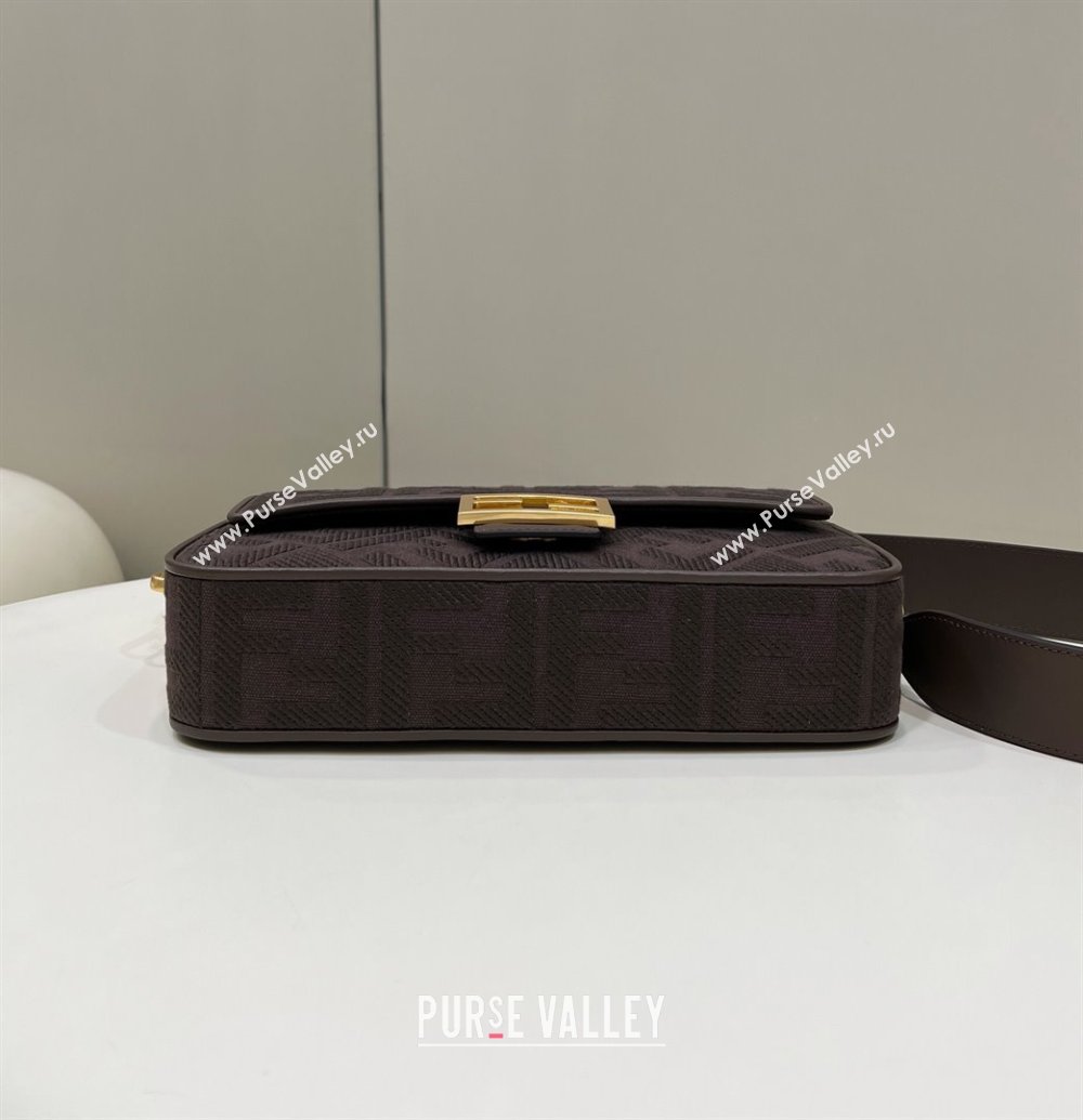 Fendi Baguette Medium Bag in Canvas with FF embroidery Chocolate Brown 2025 0159M (CL-250522020)