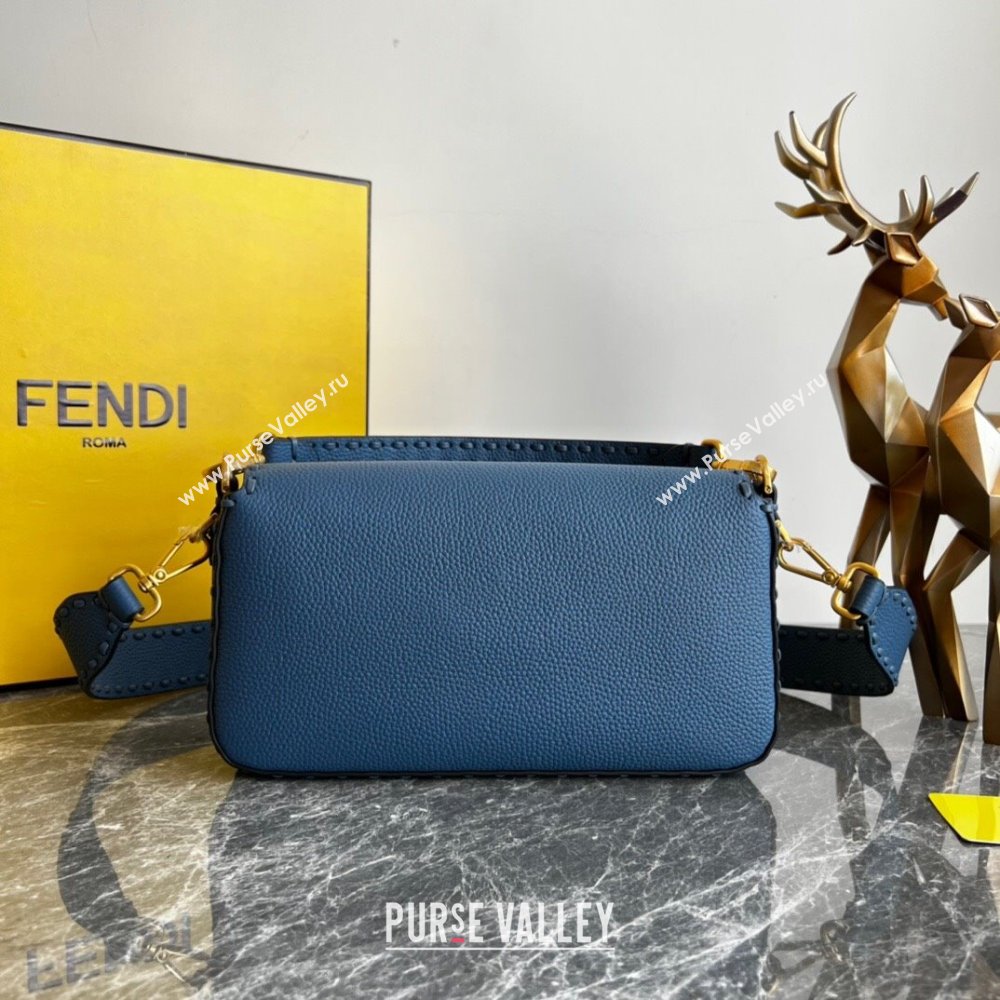 Fendi Baguette Medium Bag in Grained Calfskin with oversize topstitching Blue 2023 (AF-231021066)