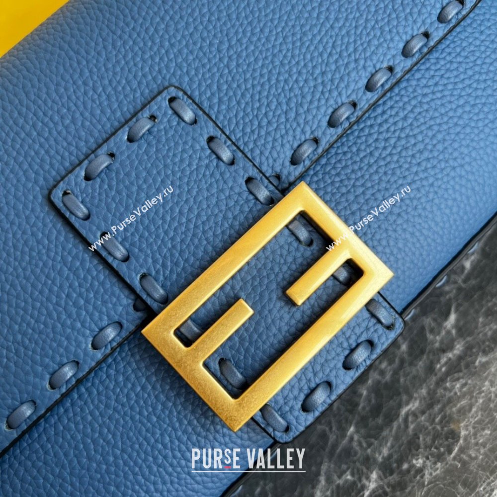 Fendi Baguette Medium Bag in Grained Calfskin with oversize topstitching Blue 2023 (AF-231021066)