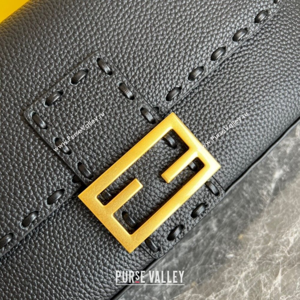 Fendi Baguette Medium Bag in Grained Leather with oversize topstitching Black 2023 (AF-231021068)