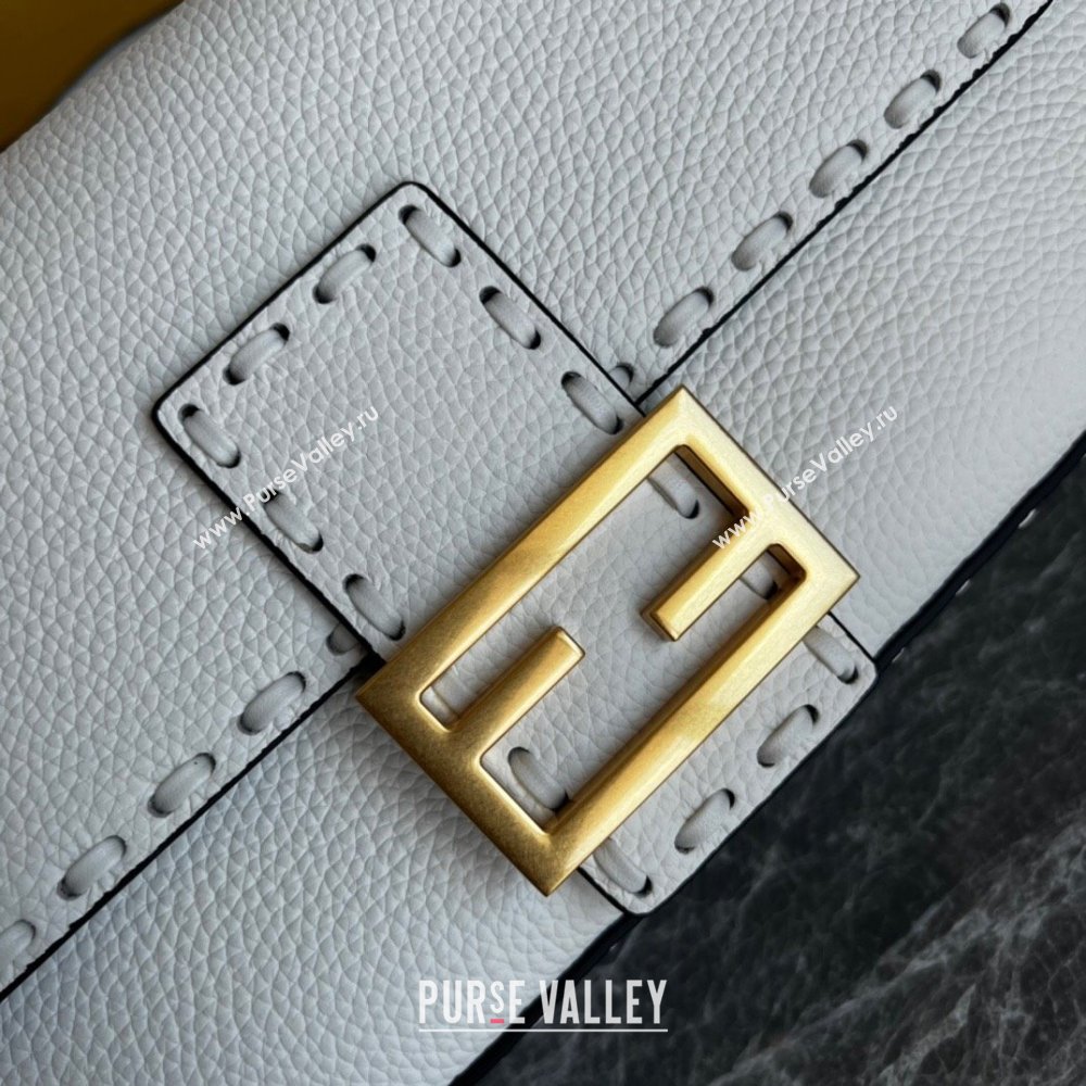 Fendi Baguette Medium Bag in Grained Calfskin with oversize topstitching White 2023 (AF-231021065)