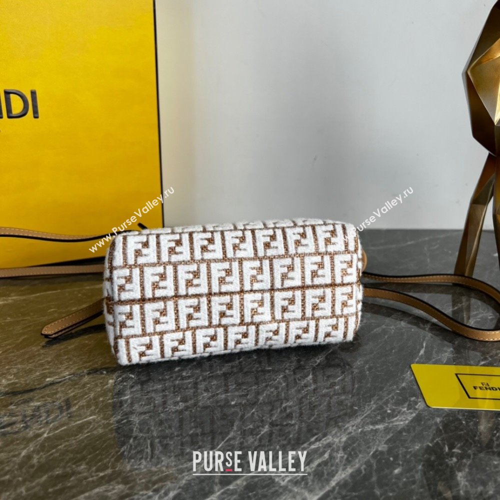 Fendi By The Way Mini Boston Bag in Raffia Straw with white tapestry fabric FF motif 2023 (AF-231115045)