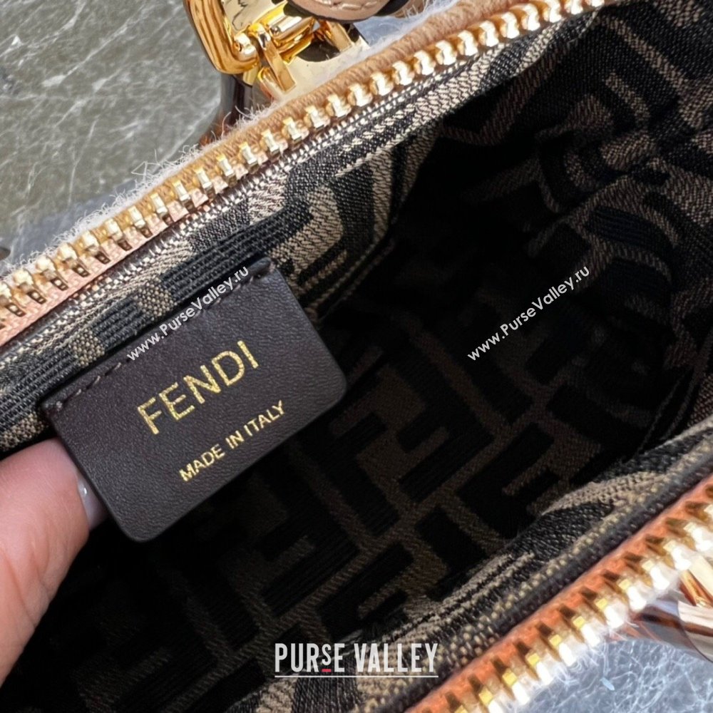 Fendi By The Way Mini Boston Bag in Raffia Straw with white tapestry fabric FF motif 2023 (AF-231115045)