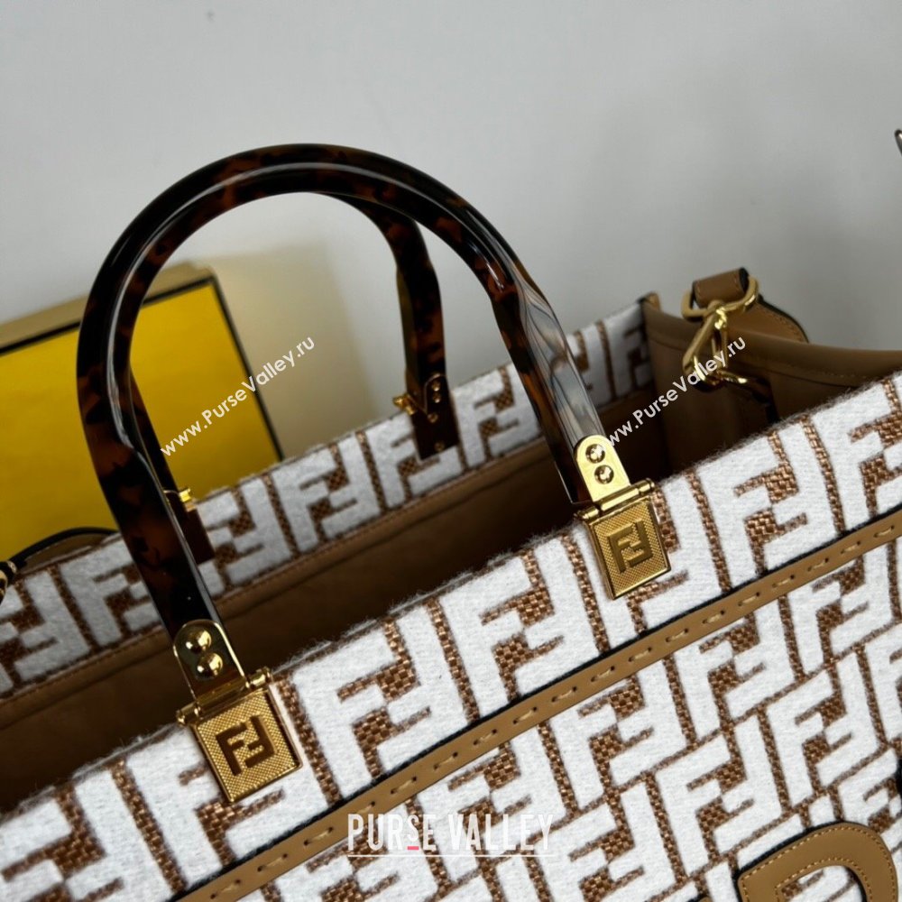 Fendi Sunshine Medium Tote Bag in Raffia Straw with white tapestry fabric FF motif 2023 (AF-231115046)