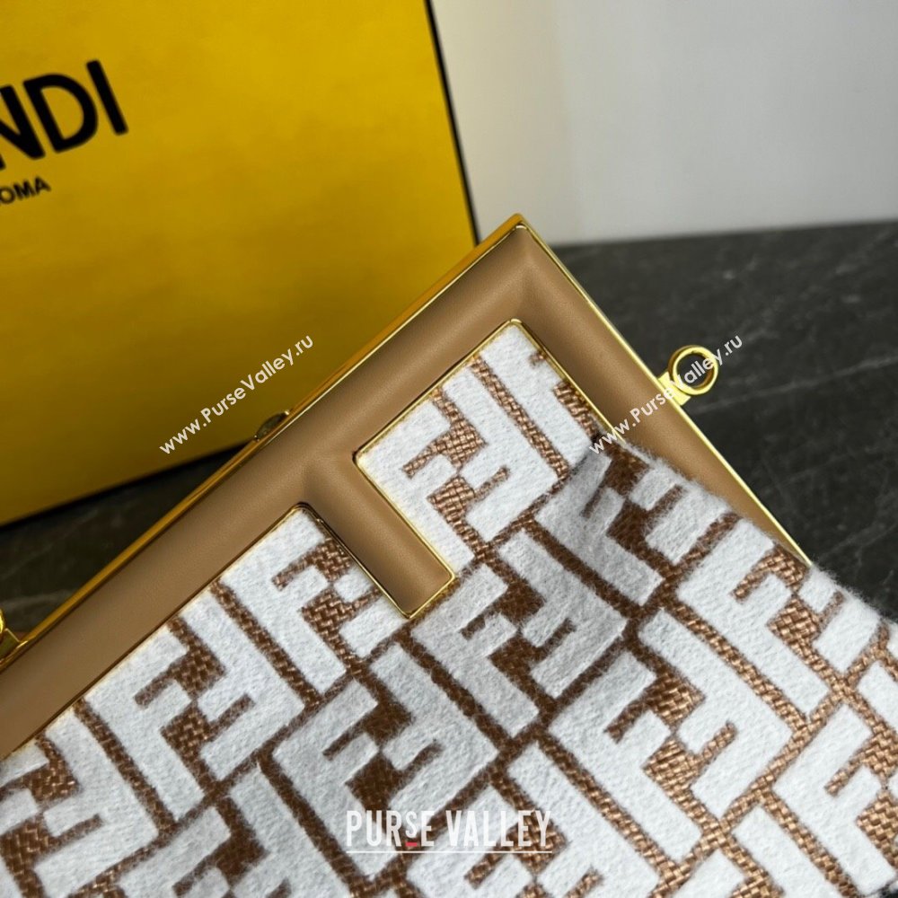 Fendi First Small Bag in Raffia Straw with white tapestry fabric FF motif 2023 (AF-231115043)