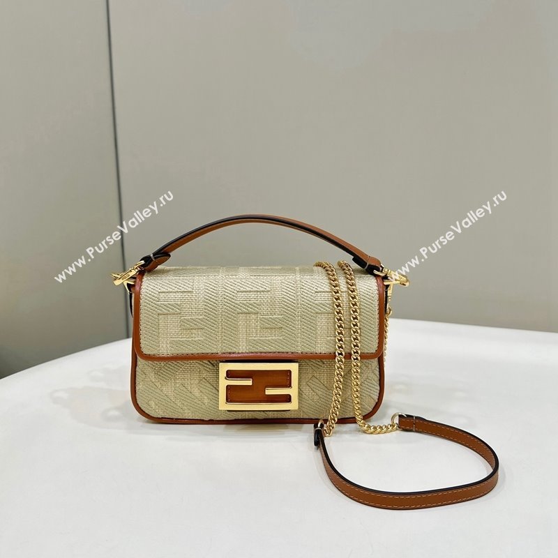 Fendi Baguette Medium Bag in Natural Straw with FF Embroidery Beige 2024 0159BM (CL-240219103)