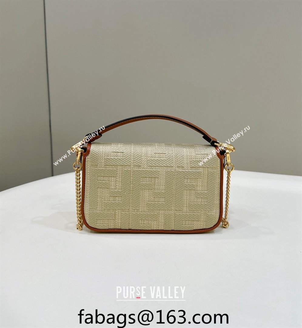 Fendi Baguette Medium Bag in Natural Straw with FF Embroidery Beige 2024 0159BM (CL-240219103)