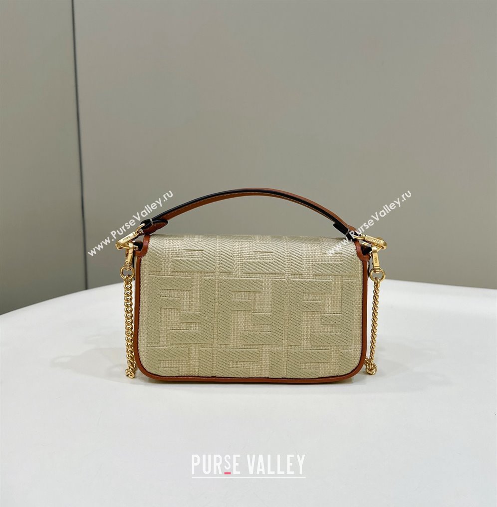 Fendi Baguette Mini Bag in Natural Straw with FF Embroidery Beige 2024 0159BS (CL-240219104)